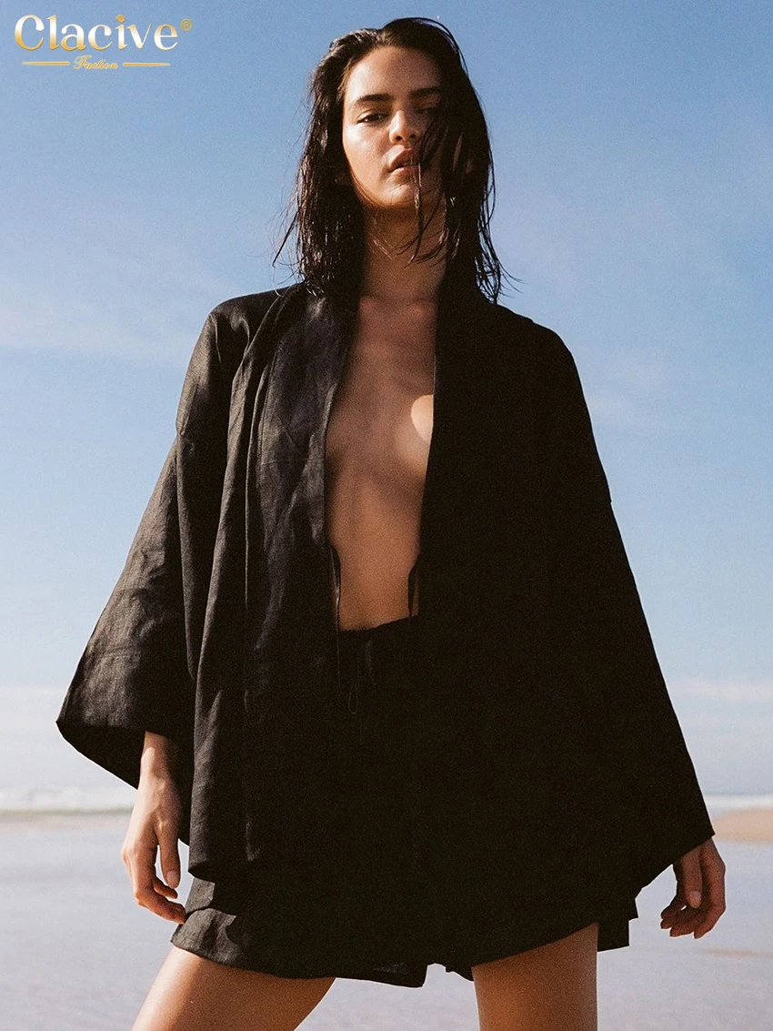 Clacive Fashion Loose Black Cotton 2 Pieces Set For Woman 2026 Sexy Long Sleeve Robes With High Waist Shorts Set Female Clothing
Clacive Fashion Loose Black Cotton 2 Pieces Set For Woman 2026 Sexy Long Sleeve Robes With High Waist Shorts Set Female Clothing