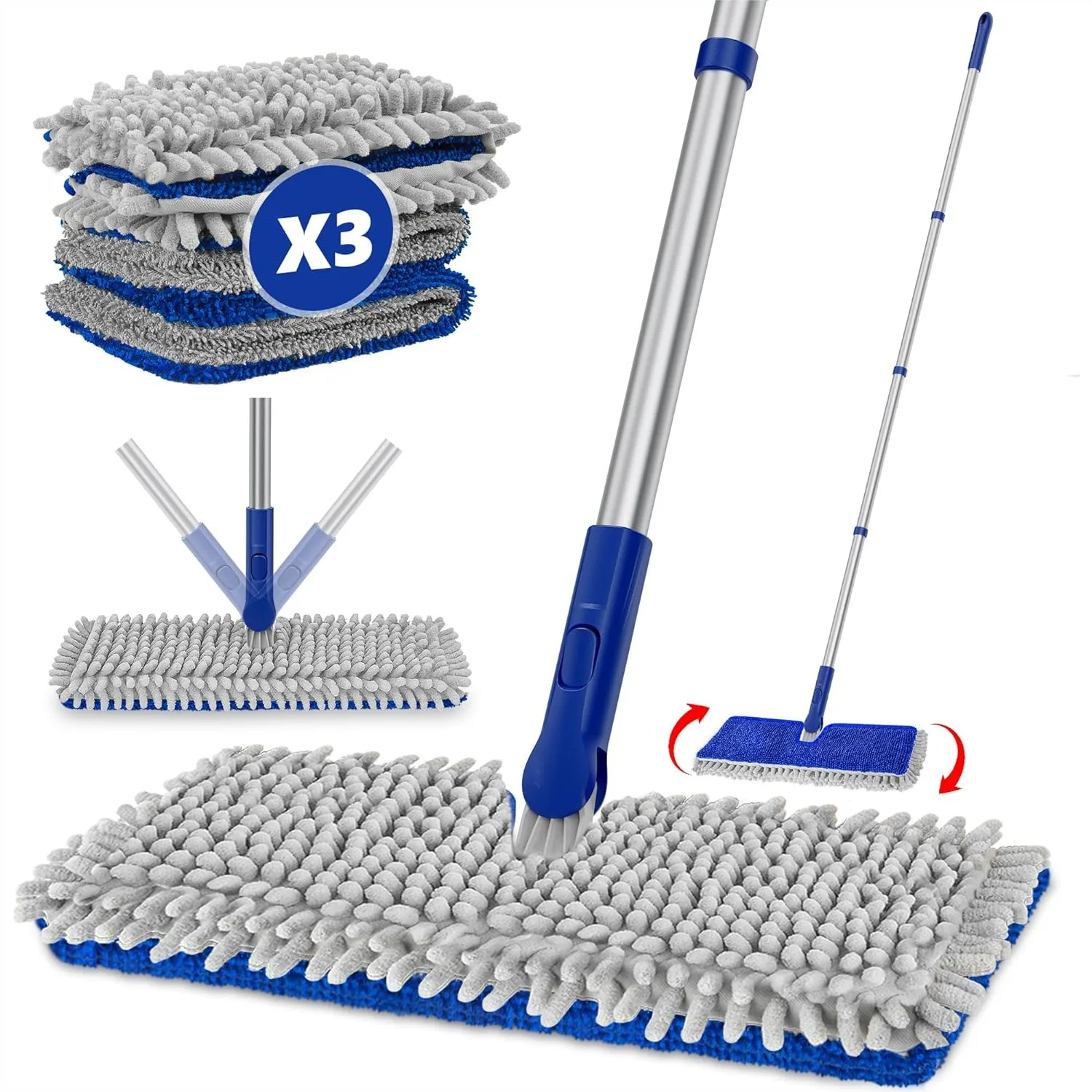 2-Sided Microfiber Dust Mop with 3 Reusable Pads for Hardwood Floors, Reversible Head for Pet Hair Cleaning
2-Sided Microfiber Dust Mop with 3 Reusable Pads for Hardwood Floors, Reversible Head for Pet Hair Cleaning