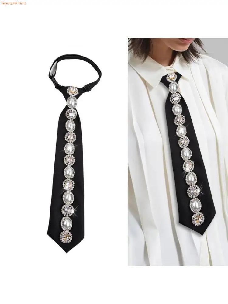 Q5WE Black Necktie with Rhinestones Pearls for Women Elegant Adjustable Pre Tied Tie
Q5WE Black Necktie with Rhinestones Pearls for Women Elegant Adjustable Pre Tied Tie