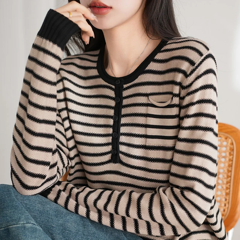 ZOCEPT Knitted Shirt Spring Autumn Base Top Round Neck Casual Stripe Cotton Loose Fitting Pullover Full Sleeve Women's Clothing
ZOCEPT Knitted Shirt Spring Autumn Base Top Round Neck Casual Stripe Cotton Loose Fitting Pullover Full Sleeve Women's Clothing