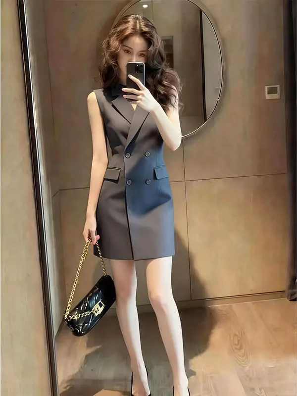 Gray Luxury Sleeveless Suit Dress Women's Summer New Waist-Cinching Slimming Collar Short Skirt Polyester Fiber Commute Style
Gray Luxury Sleeveless Suit Dress Women's Summer New Waist-Cinching Slimming Collar Short Skirt Polyester Fiber Commute Style