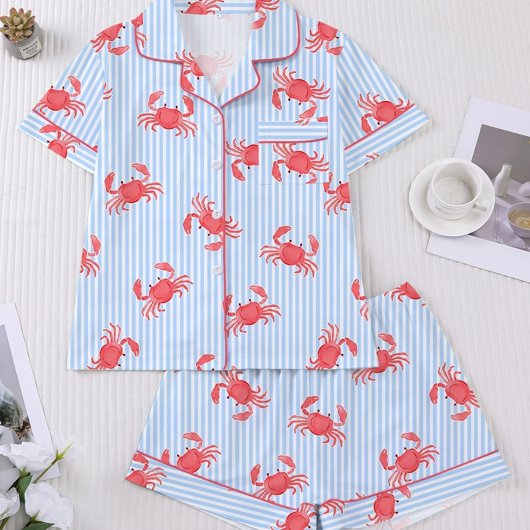 Women Pajama Set Animal Themed with Crab Print Lapel Shorts-sleeved and Shorts Pants Home Wear Gifts
Women Pajama Set Animal Themed with Crab Print Lapel Shorts-sleeved and Shorts Pants Home Wear Gifts