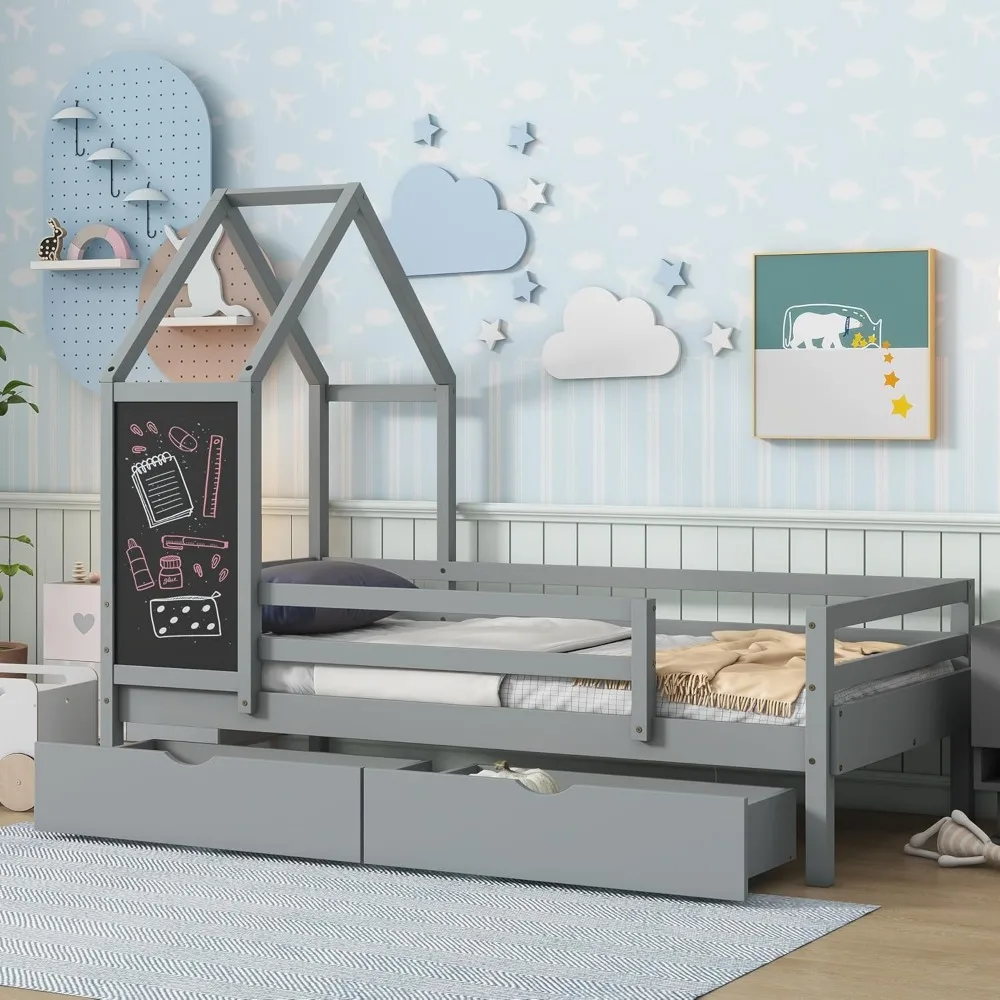 Twin Size Kids House Bed with Storage Drawers, Wooden Twin Bed Frame for Kids with Blackboard for Bedroom, Modern Montessori Twi
Twin Size Kids House Bed with Storage Drawers, Wooden Twin Bed Frame for Kids with Blackboard for Bedroom, Modern Montessori Twi
