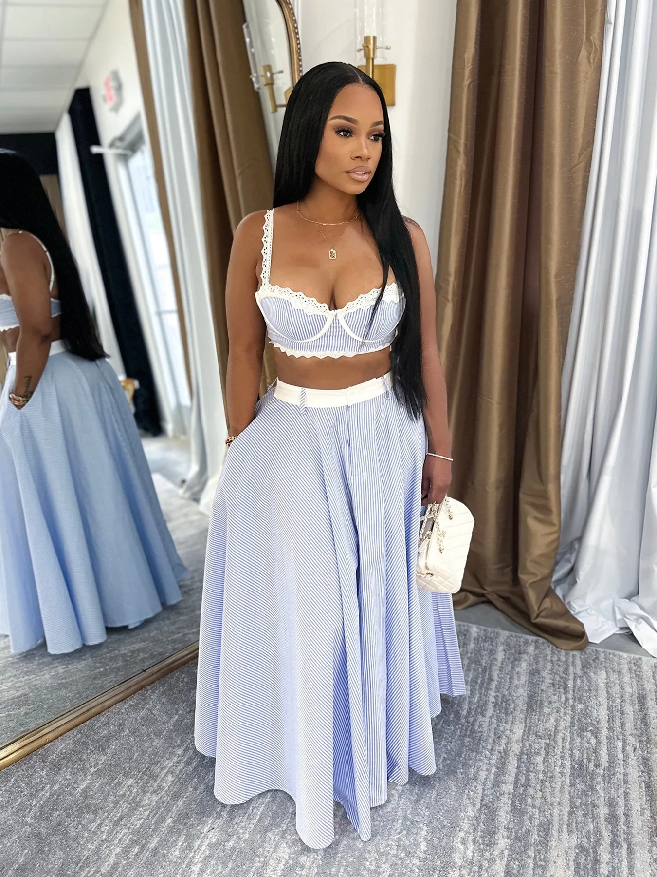 OL6184 Lace Patchwork Camisole Vest + A-line Skirt Hot Girl Set Women's High Waist Skirt Bras Sweet Blue Beach Summer Two-piece
OL6184 Lace Patchwork Camisole Vest + A-line Skirt Hot Girl Set Women's High Waist Skirt Bras Sweet Blue Beach Summer Two-piece