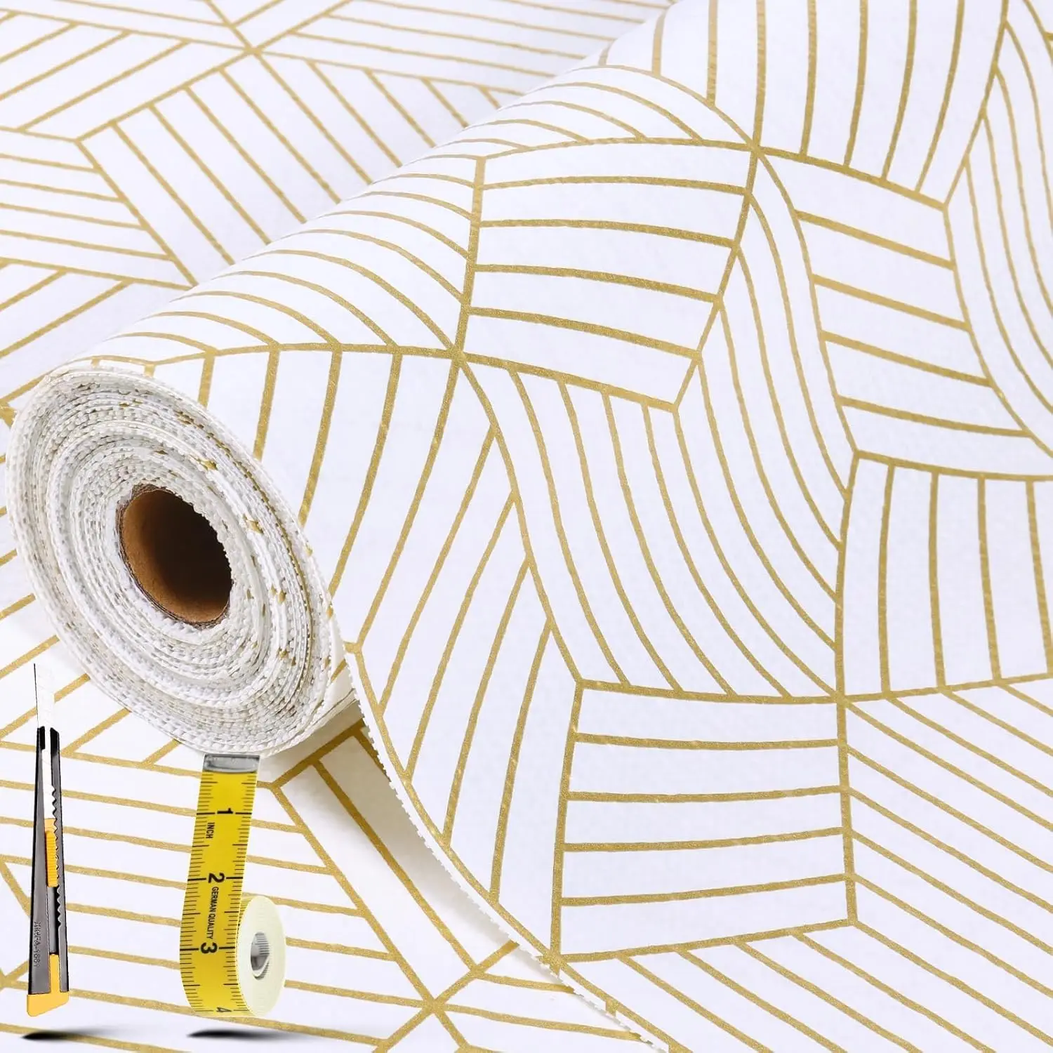 Non Adhesive Shelf Liner 12in x 20FT Non Slip Thick Gold Geometric Easy Clean Drawer Mat with Knife Tape Measure
Non Adhesive Shelf Liner 12in x 20FT Non Slip Thick Gold Geometric Easy Clean Drawer Mat with Knife Tape Measure