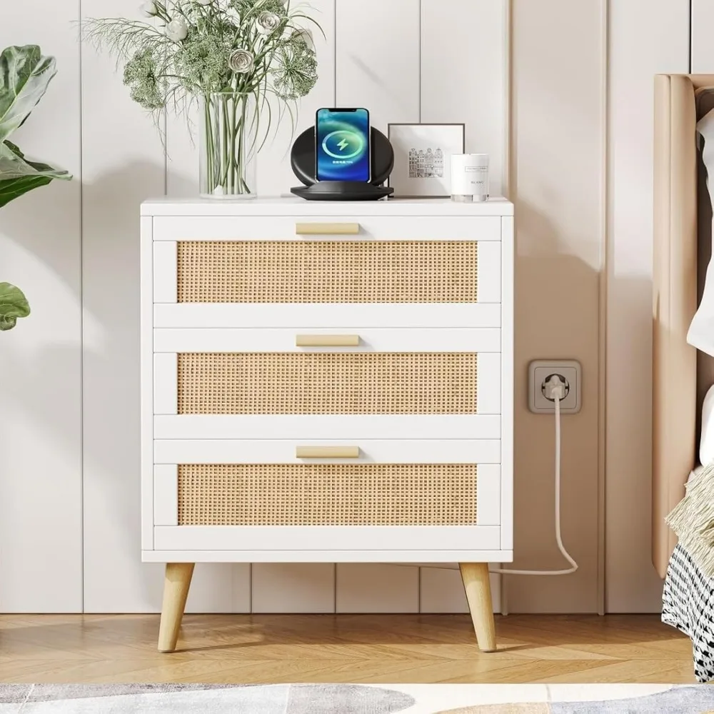 Customizable Rattan Nightstand with Charging Station, Night Stand with 3 Large Rattan Drawers,
Customizable Rattan Nightstand with Charging Station, Night Stand with 3 Large Rattan Drawers,