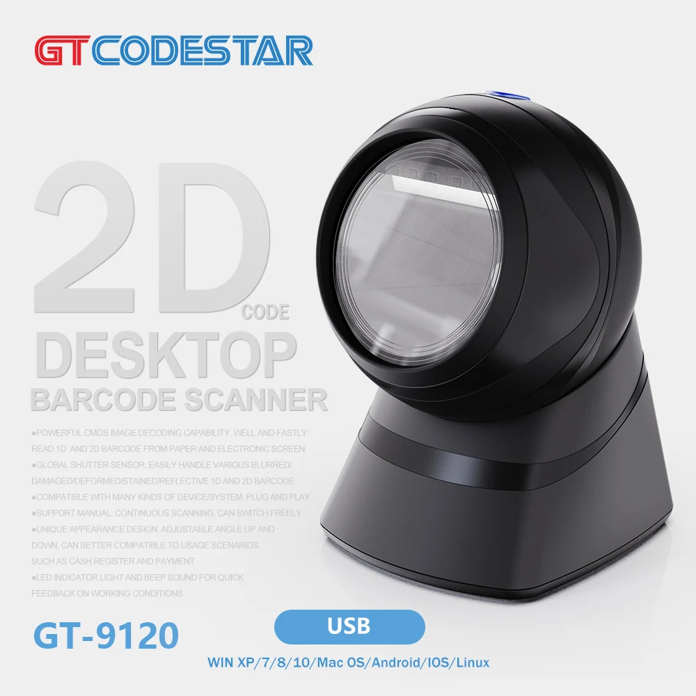 GTCODESTAR GT-9120 OEM USB Price Checker Barcode Scanner Wired Scan Barcode Qr Code Scanner Reader
