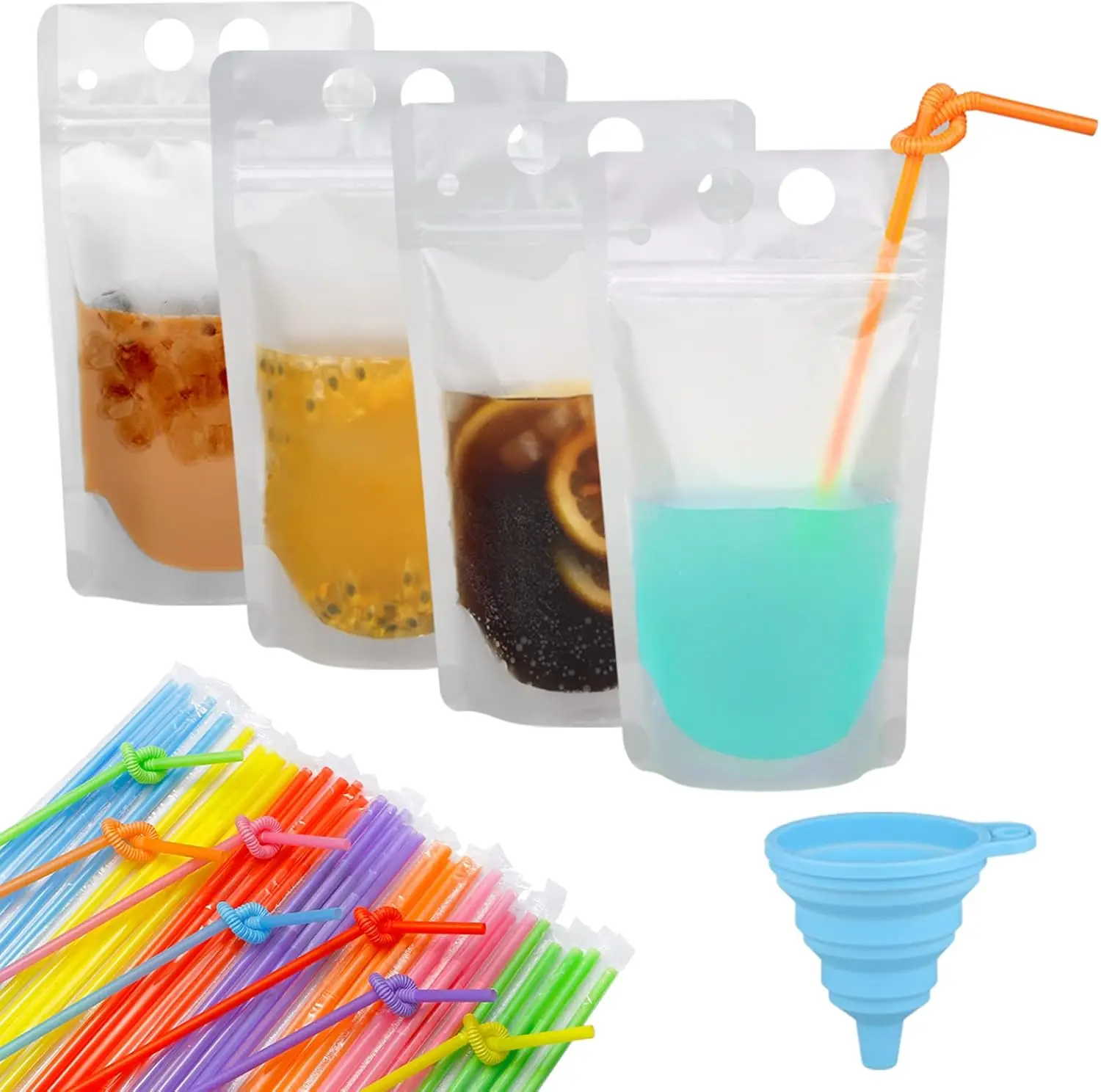 100 Pcs Heavy Duty Stand-Up Zipper Pouches with Straws & Funnel, 16 oz Translucent Frosted Drink Bags
100 Pcs Heavy Duty Stand-Up Zipper Pouches with Straws & Funnel, 16 oz Translucent Frosted Drink Bags