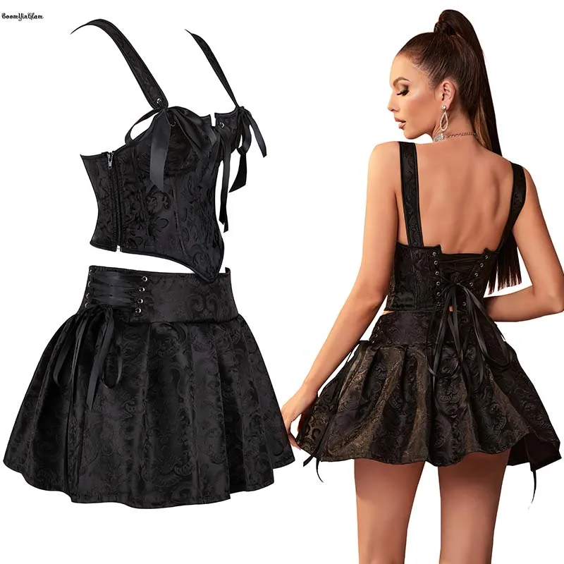 Side Zip Back Lace Tight Bustier Steampunk Suit Vintage Corset Crop Top With Skirt Women Gothic Dress Plus Size S-6XL
Side Zip Back Lace Tight Bustier Steampunk Suit Vintage Corset Crop Top With Skirt Women Gothic Dress Plus Size S-6XL