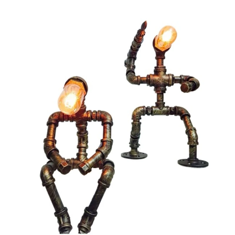 Wrought iron retro personalized water pipe robot bar living room bedroom hotel decoration American desk lamp
Wrought iron retro personalized water pipe robot bar living room bedroom hotel decoration American desk lamp