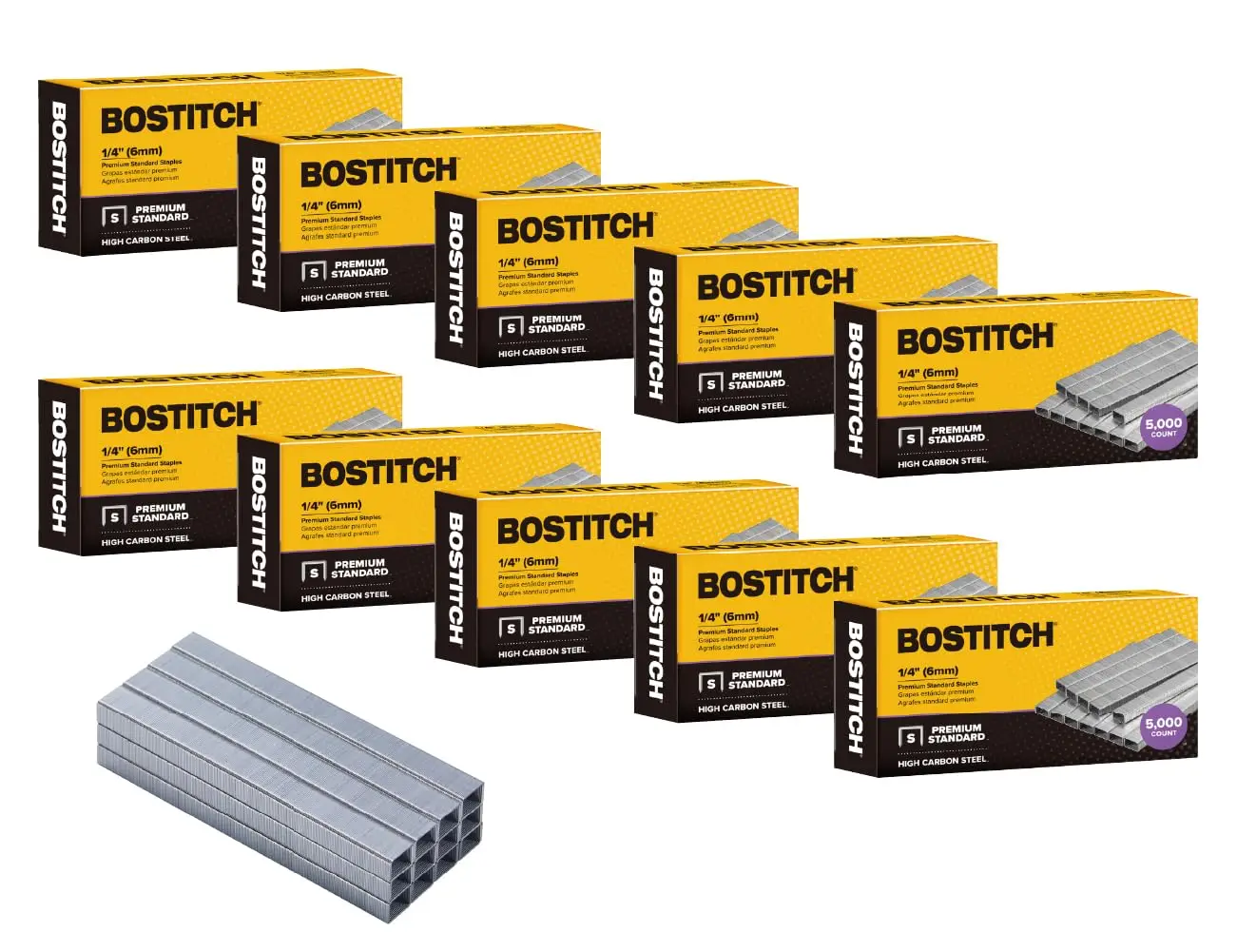 Bostitch Office 50,000 Standard Staples, 1/4" Length,Full Strip Staples, 210/Strip, 5000 Per Box, 10-Pack
Bostitch Office 50,000 Standard Staples, 1/4" Length,Full Strip Staples, 210/Strip, 5000 Per Box, 10-Pack