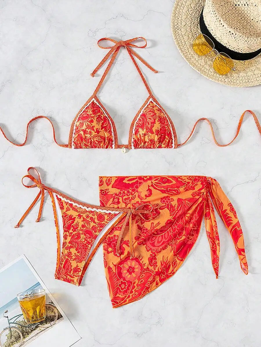 Women Summer Floral Print Halter Bikini Set With Cover Up Skirt 3 Piece
Women Summer Floral Print Halter Bikini Set With Cover Up Skirt 3 Piece