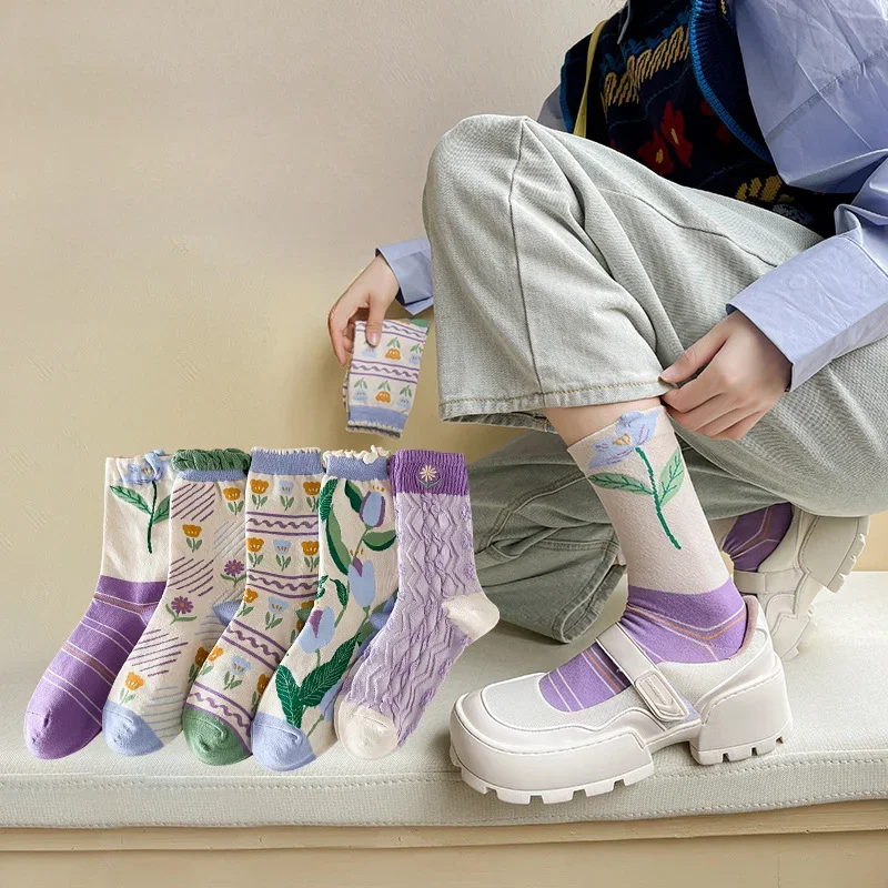 Women Socks Floral Print Harajuku Retro Streetwear Middle Tube Socks Women College Style Japanese Kawaii Cute Cotton Long Socks
Women Socks Floral Print Harajuku Retro Streetwear Middle Tube Socks Women College Style Japanese Kawaii Cute Cotton Long Socks