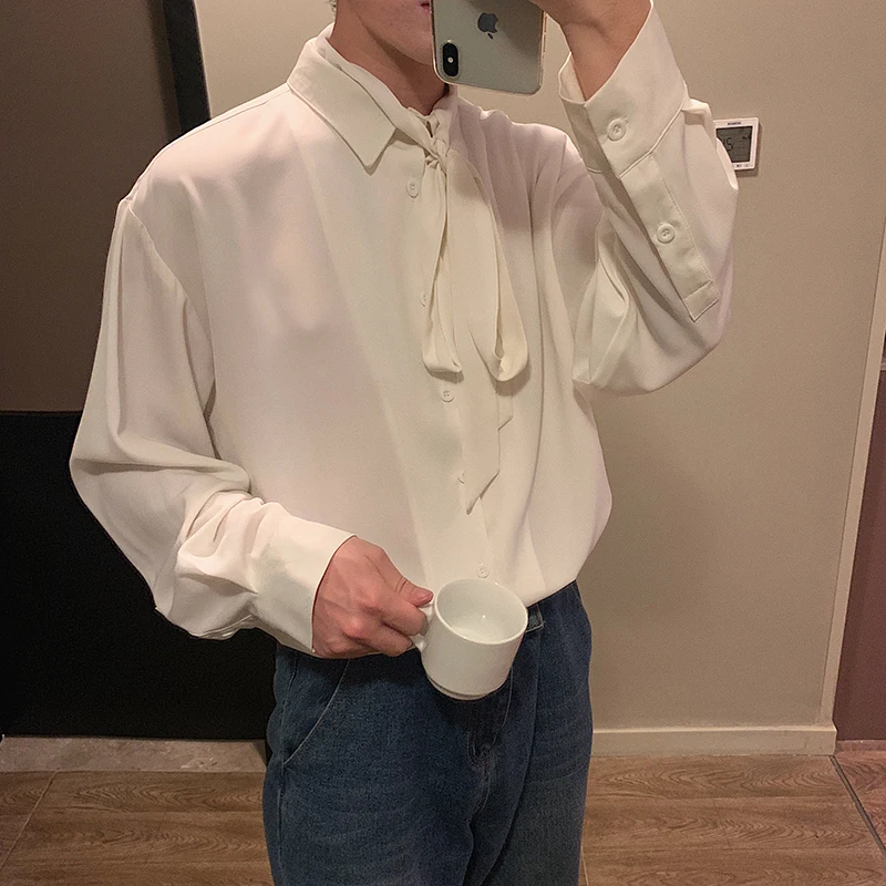 Elegant Unisex Shawl Collar Long Sleeve Silk Shirt Spring Fashion Loose Fit Iron Free Couple's Shirt Detachable Tie Design
Elegant Unisex Shawl Collar Long Sleeve Silk Shirt Spring Fashion Loose Fit Iron Free Couple's Shirt Detachable Tie Design