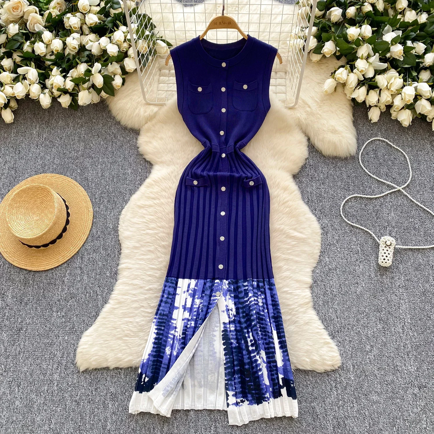 Women Sexy vintage Spliced Knit Single Breasted off shoulder Long dress Elegant Slim Beach Vacation women clothing
Women Sexy vintage Spliced Knit Single Breasted off shoulder Long dress Elegant Slim Beach Vacation women clothing
