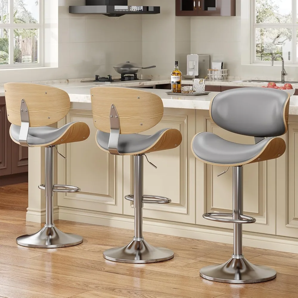 Bar Stools Set of 3, Bentwood Adjustable Height Swivel Bar Stools, PU Leather Upholstered Bar Chair with Back and Footrest
Bar Stools Set of 3, Bentwood Adjustable Height Swivel Bar Stools, PU Leather Upholstered Bar Chair with Back and Footrest