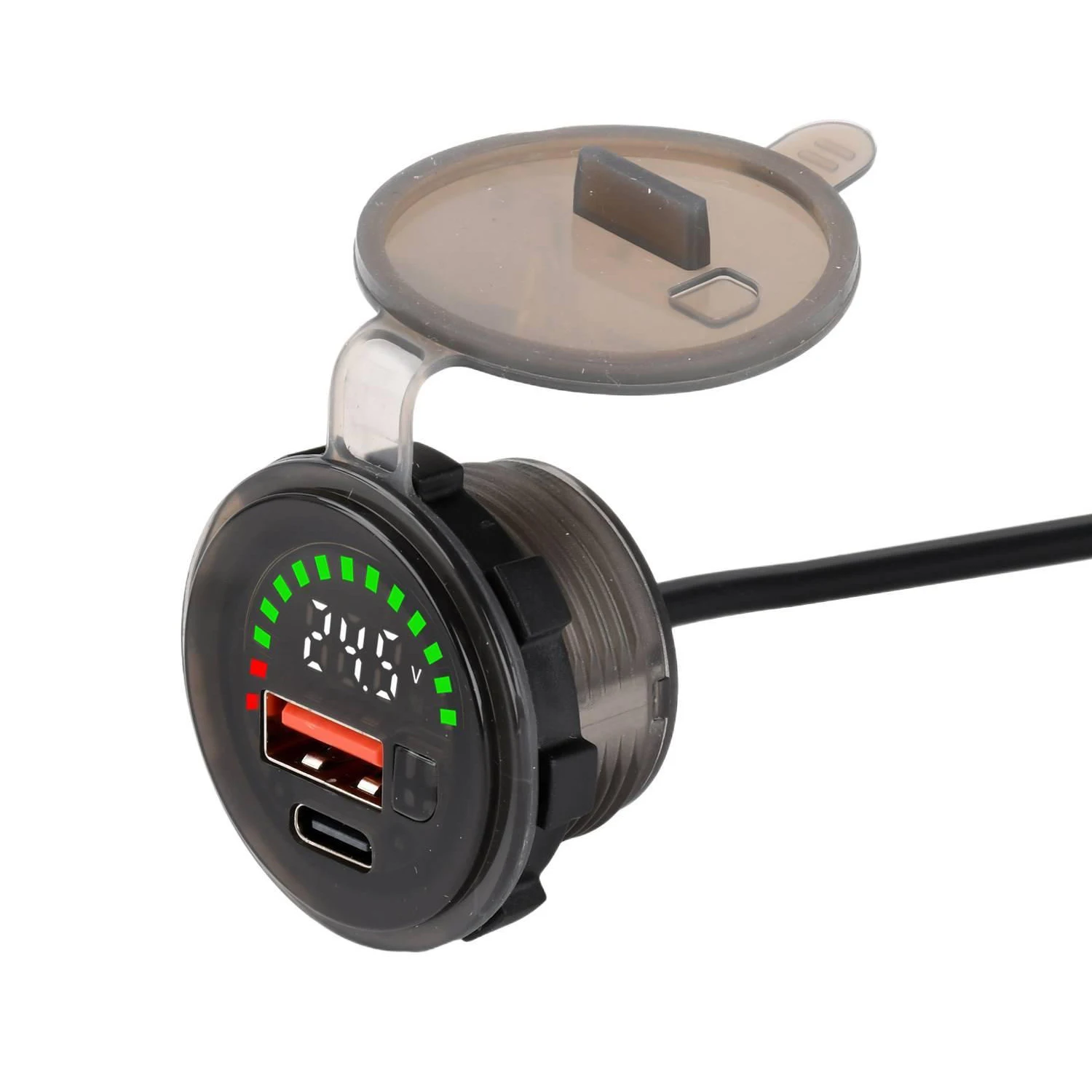 DC7-30V Round Digital Voltage Battery Indicator Waterproof Lithium Battery Meter with USB/Type-C Charging Port Low Voltage Alarm
DC7-30V Round Digital Voltage Battery Indicator Waterproof Lithium Battery Meter with USB/Type-C Charging Port Low Voltage Alarm