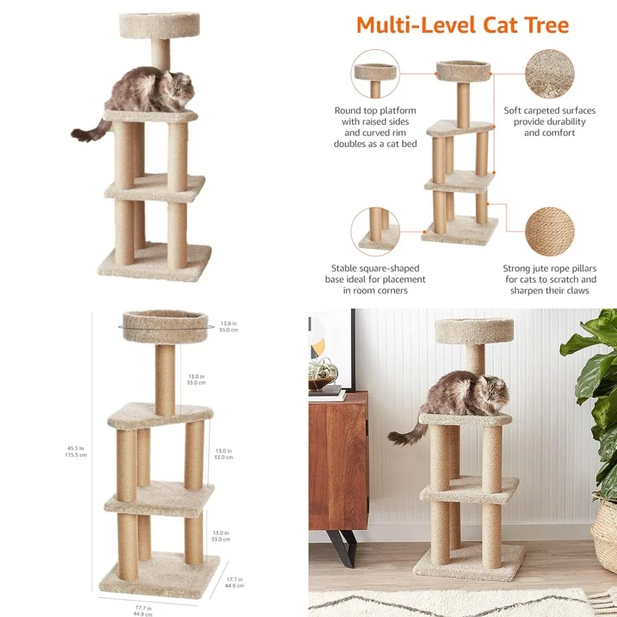 Cat Tree Tower - Multi-Level Climbing Activity Center for Indoor Cats and Kittens with Scratching Posts, Platform, Jute Rope, 4
Cat Tree Tower - Multi-Level Climbing Activity Center for Indoor Cats and Kittens with Scratching Posts, Platform, Jute Rope, 4