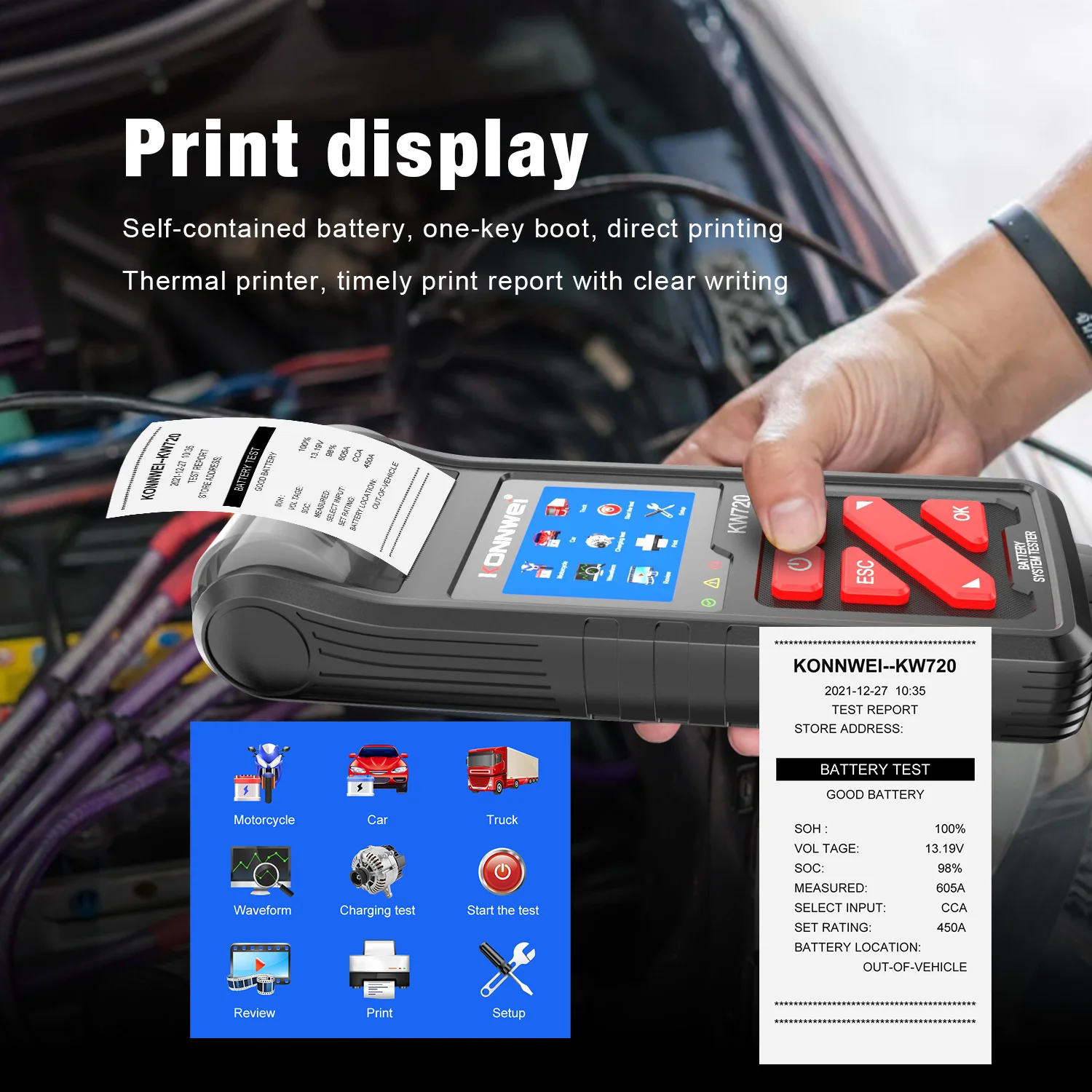 Automotive Tools 12V 24V KONNWEI Kw720 Battery Capacity Tester 10-2000CCA Car Battery Tester with Printer for Cars, Motor, Truck
Automotive Tools 12V 24V KONNWEI Kw720 Battery Capacity Tester 10-2000CCA Car Battery Tester with Printer for Cars, Motor, Truck