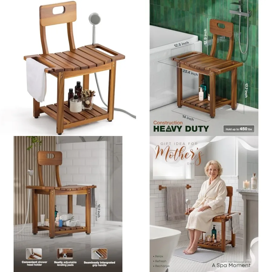 23.4'' Shower Chair with Backrest Bath Chair for Inside Shower or Tub, Heavy Duty 450 lbs Support, Non-Slip Feet, Shelf Storage
23.4'' Shower Chair with Backrest Bath Chair for Inside Shower or Tub, Heavy Duty 450 lbs Support, Non-Slip Feet, Shelf Storage