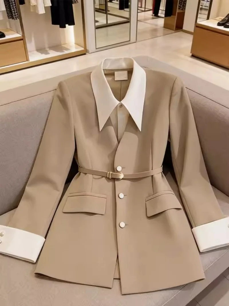 Slim Fit Khaki Faux Two-Piece Jacket – 2026 Trendy Spliced Office Lady Coat for Spring Autumn Outerwear j391
Slim Fit Khaki Faux Two-Piece Jacket – 2026 Trendy Spliced Office Lady Coat for Spring Autumn Outerwear j391