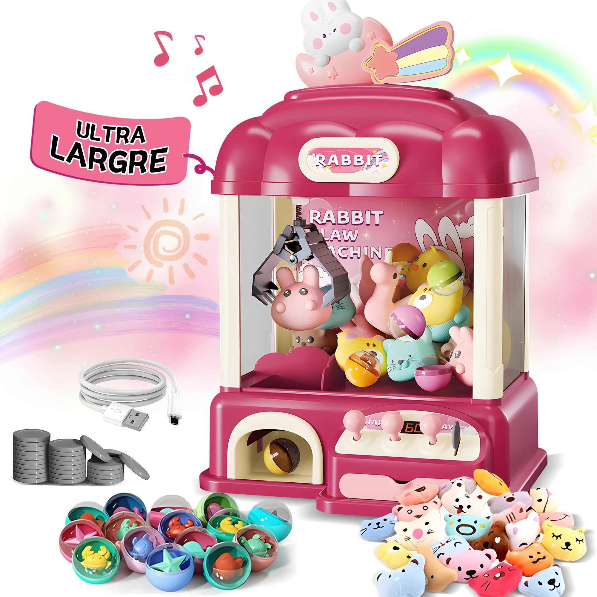 Kids Claw Machine with Toys Inside Vending Machine Lights Sound Electronic Mini Claw Game for Boys Girls Birthday Party Gift Includes 25 Plush Toys Surprise Eggs with USB Cable
Kids Claw Machine with Toys Inside Vending Machine Lights Sound Electronic Mini Claw Game for Boys Girls Birthday Party Gift Includes 25 Plush Toys Surprise Eggs with USB Cable