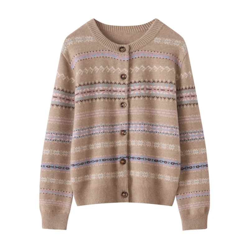 Women's 100%Goat Cashmere Cardigan Thicken O-Neck Jacquard Coat Winter Fashion Loose Sweater Color-Matching Cashmere Knit Jacket
Women's 100%Goat Cashmere Cardigan Thicken O-Neck Jacquard Coat Winter Fashion Loose Sweater Color-Matching Cashmere Knit Jacket