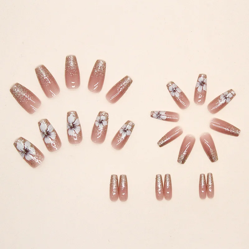 24Pcs Long Coffin Press-on Nails: Vintage White Camellias on High-Shine Glitter - Elegant & Sparkling
24Pcs Long Coffin Press-on Nails: Vintage White Camellias on High-Shine Glitter - Elegant & Sparkling