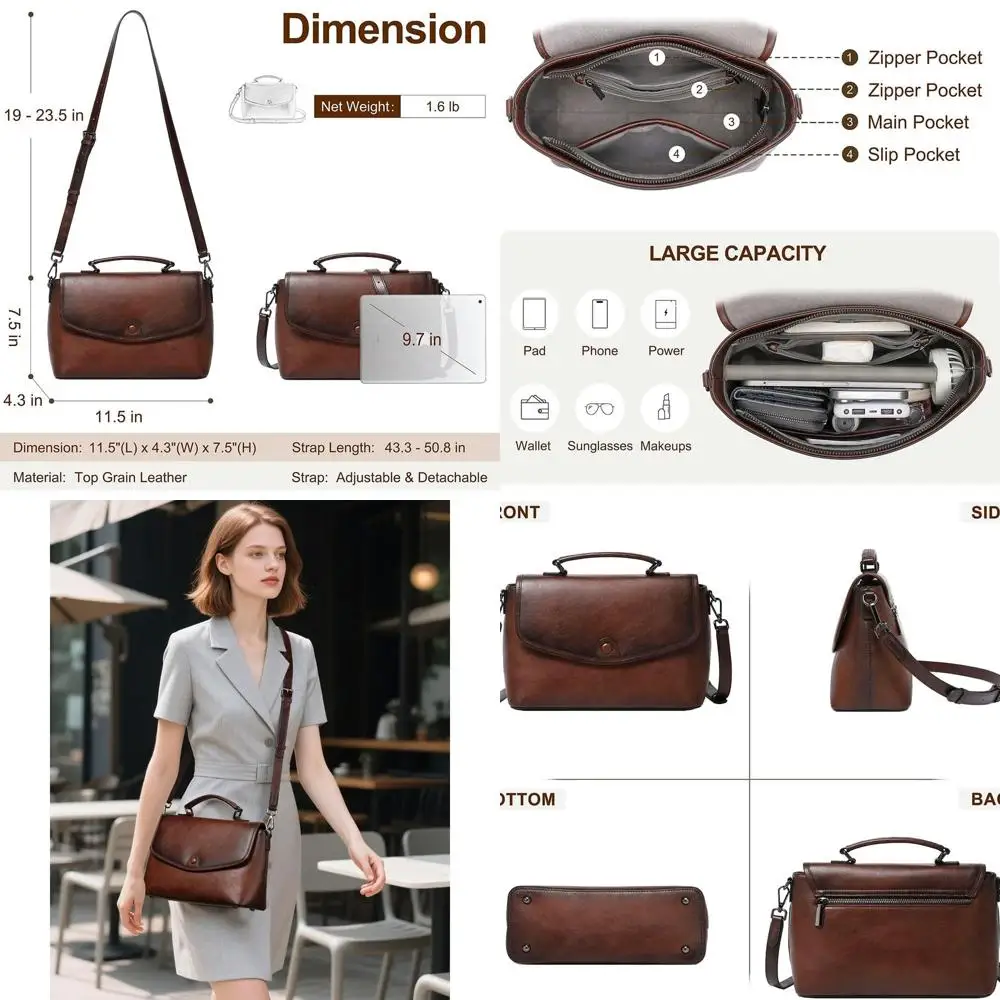 Women's Genuine Leather Crossbody Bags - Top Handle Satchel with Flap & Shoulder Bag Options
Women's Genuine Leather Crossbody Bags - Top Handle Satchel with Flap & Shoulder Bag Options
