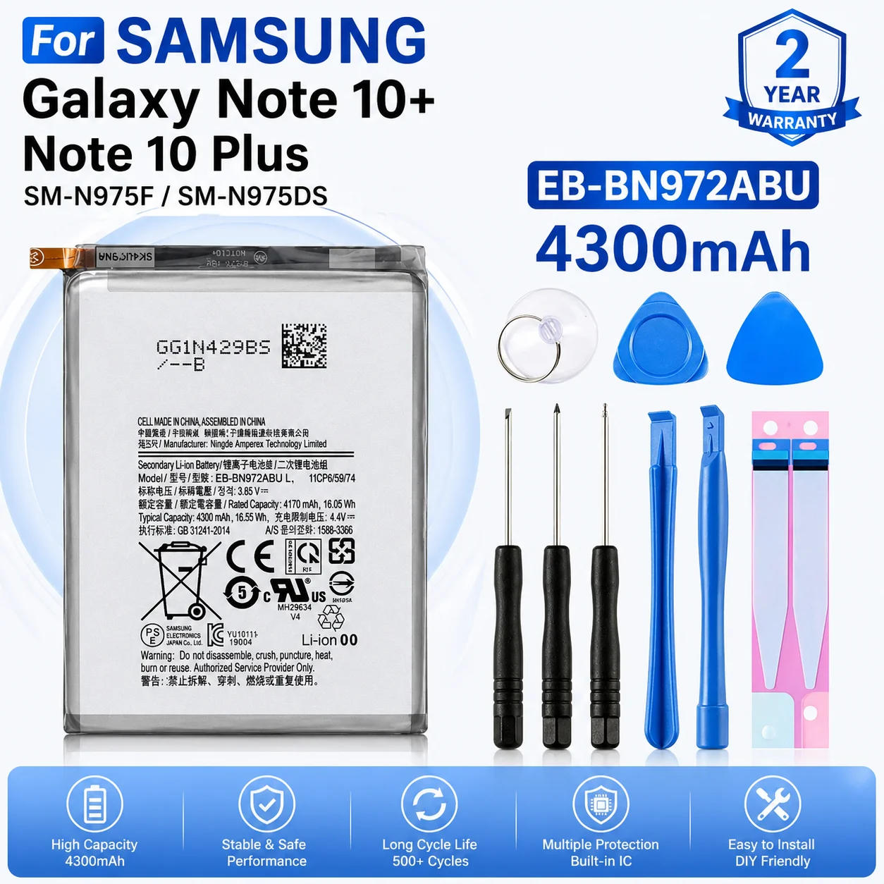 4300mAh Replacement Battery For Samsung Galaxy Note 10 Plus
4300mAh Replacement Battery For Samsung Galaxy Note 10 Plus