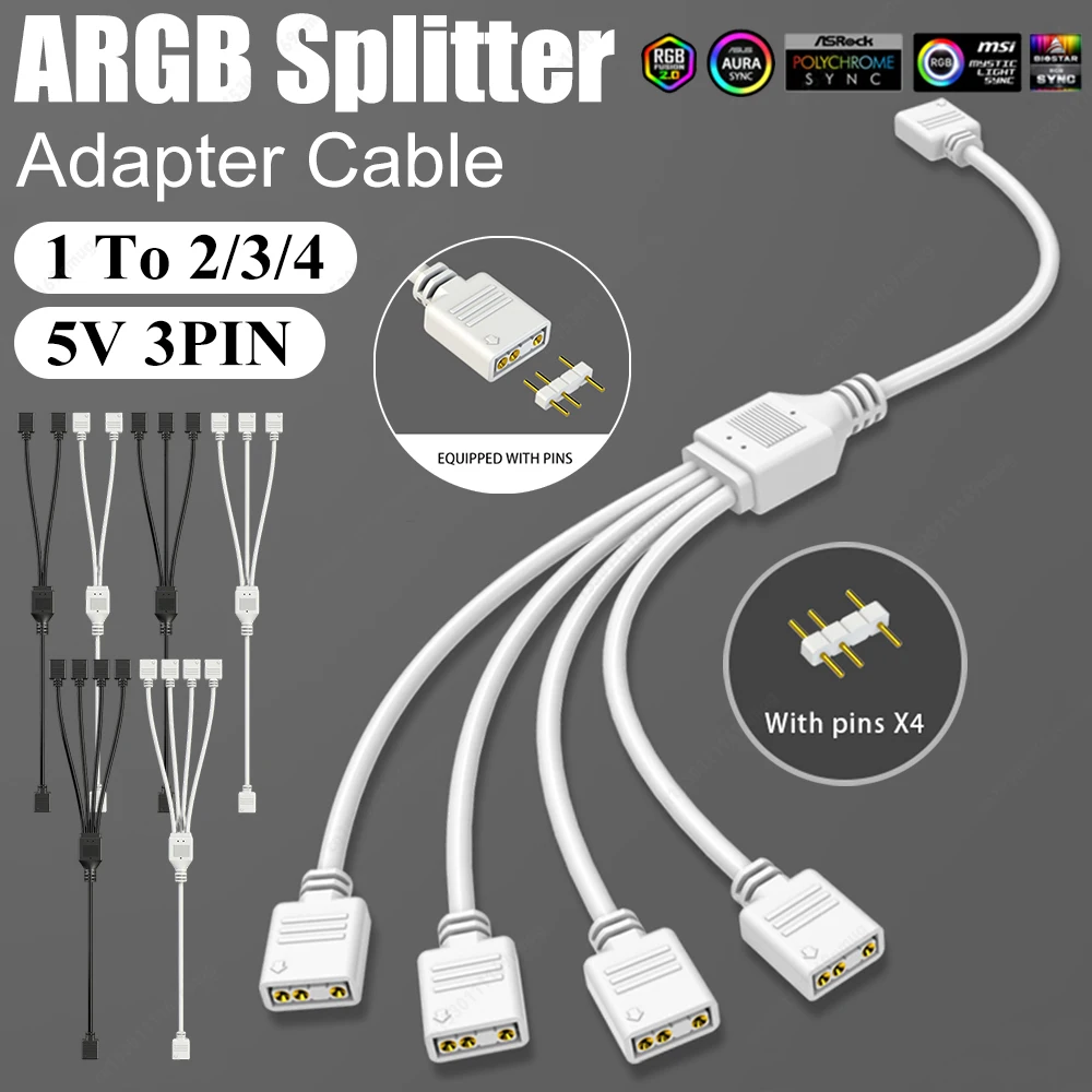ARGB Splitter Hub 5V 3PIN Connector 1 To 2/3/4 Chassis Fan Splitter Synchronization Tensile Resistant for PC Light Strip Fans
ARGB Splitter Hub 5V 3PIN Connector 1 To 2/3/4 Chassis Fan Splitter Synchronization Tensile Resistant for PC Light Strip Fans