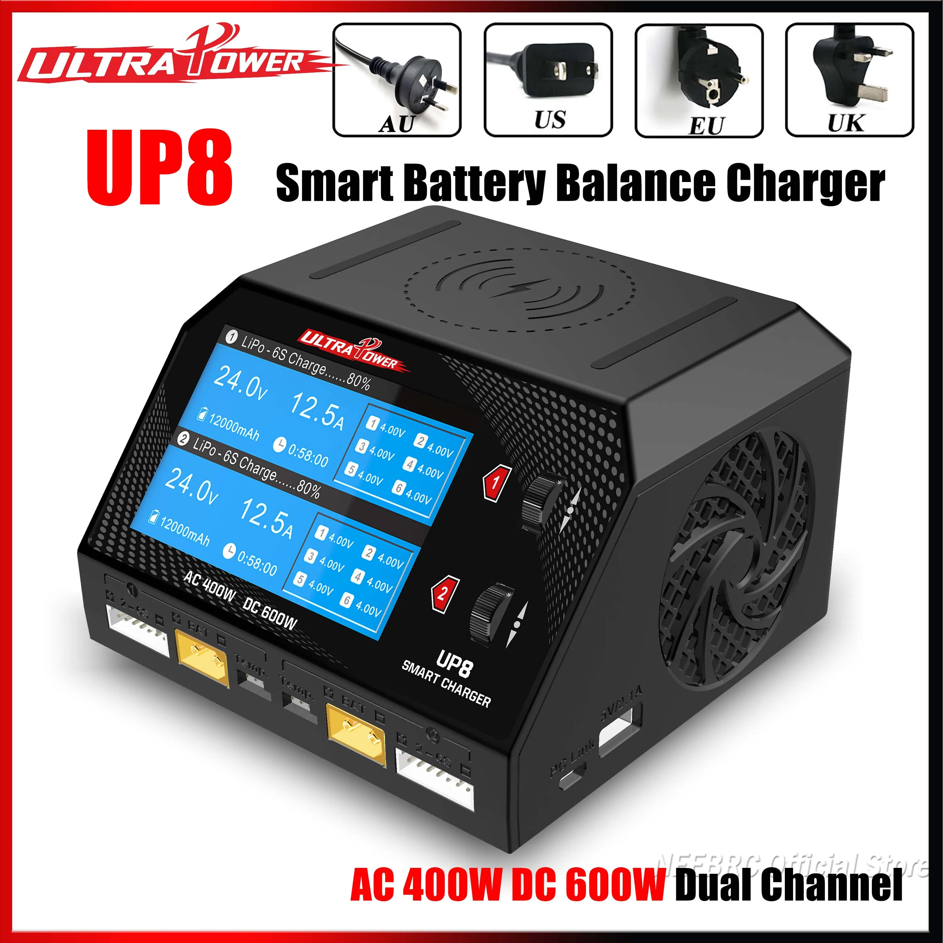 UltraPower UP8 Smart Battery Charger AC 400W DC 600W Dual Channel Discharger Wireless Servo Testing for RC Lipo LiHV Lilon LiFe
UltraPower UP8 Smart Battery Charger AC 400W DC 600W Dual Channel Discharger Wireless Servo Testing for RC Lipo LiHV Lilon LiFe