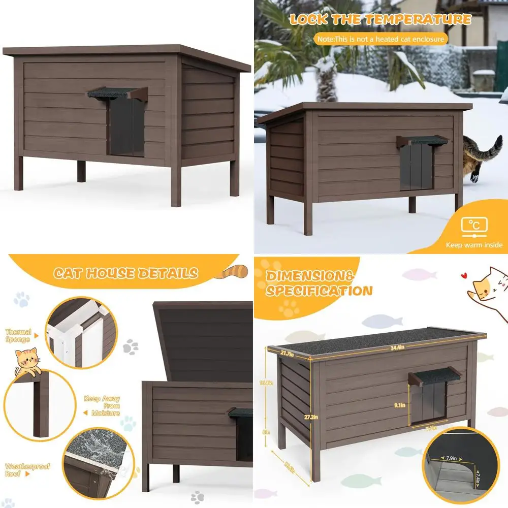 All-Weather Insulated Outdoor Cat House for Multiple Cats, Large Shelter with Solid Wood, 34.4L x 21.7W x 27.2H
All-Weather Insulated Outdoor Cat House for Multiple Cats, Large Shelter with Solid Wood, 34.4L x 21.7W x 27.2H