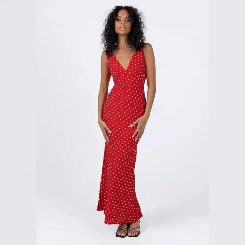 Princ Polly Ретро текстура в горошек с завязкой на талии Пляжное платье Красное летнее платье трапециевидной формы с высокой талией без атлас 
Princ Polly Ретро текстура в горошек с завязкой на талии Пляжное платье Красное летнее платье трапециевидной формы с высокой талией без атлас