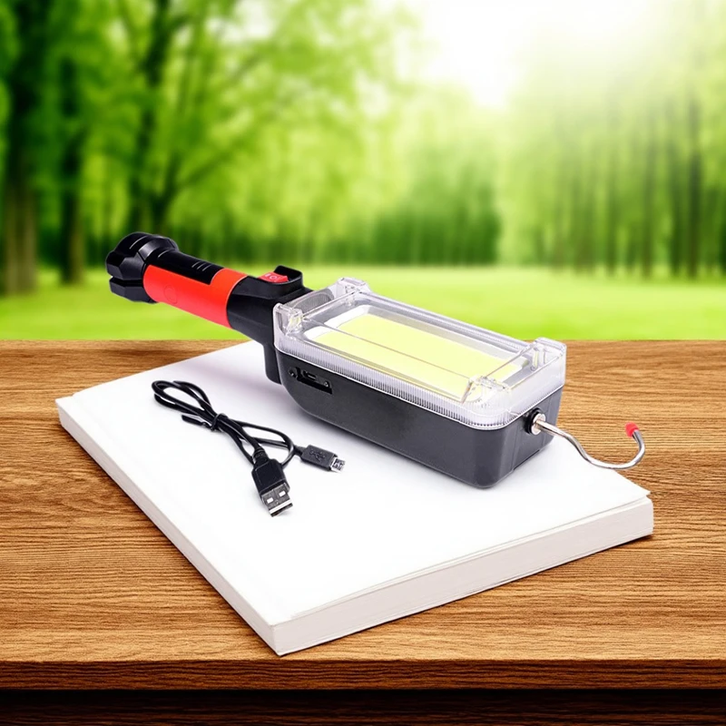 Pop 1pcs Portable COB Work Light USB Rechargeable LED Flashlight 18650 Adjustable 2Mode Waterproof Magnet Design Camping Lantern