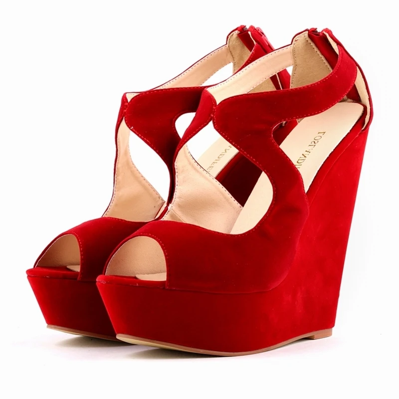 Big Size Sexy Summer Women Flock Peep Toe Shoes Wedges High Heels White Red Black Blue Green Platform Wedge Sole Sandals A0082
Big Size Sexy Summer Women Flock Peep Toe Shoes Wedges High Heels White Red Black Blue Green Platform Wedge Sole Sandals A0082