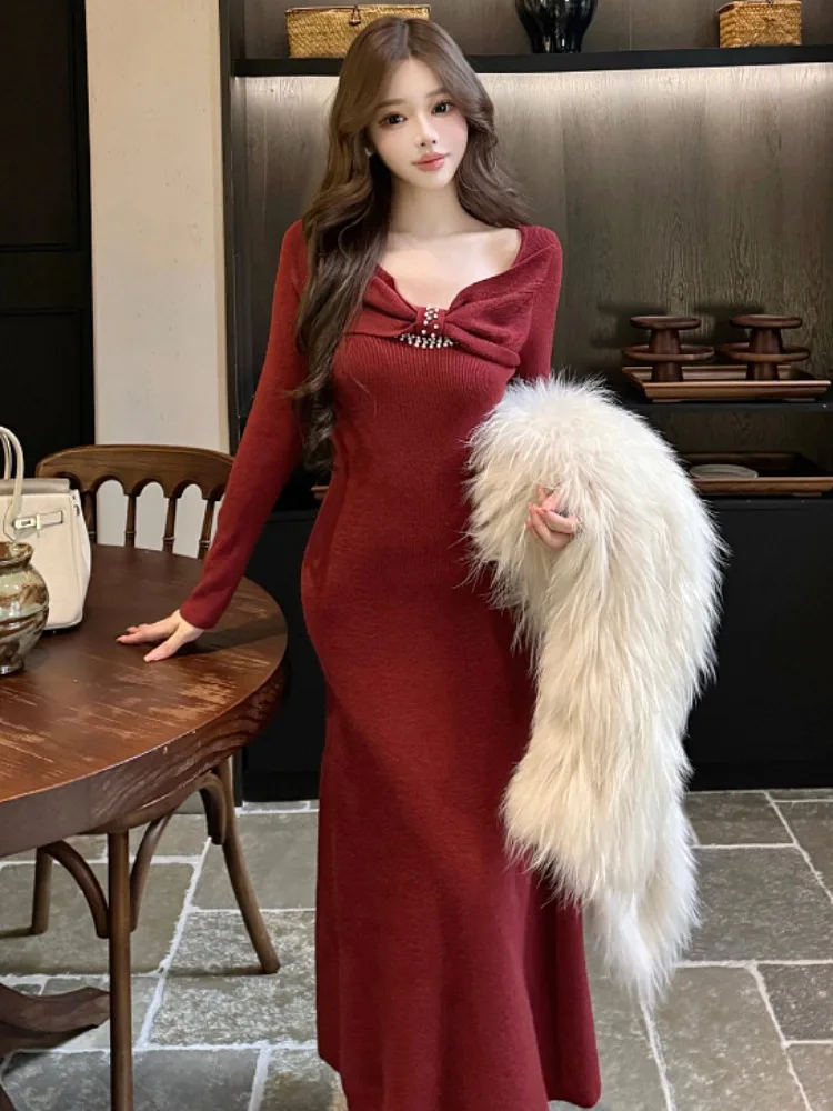 Ele Red Knot One oulder A-Line Dr Women's Autumn Winter New Sexy Pure Desire Inner Match Long Dr
Ele Red Knot One oulder A-Line Dr Women's Autumn Winter New Sexy Pure Desire Inner Match Long Dr