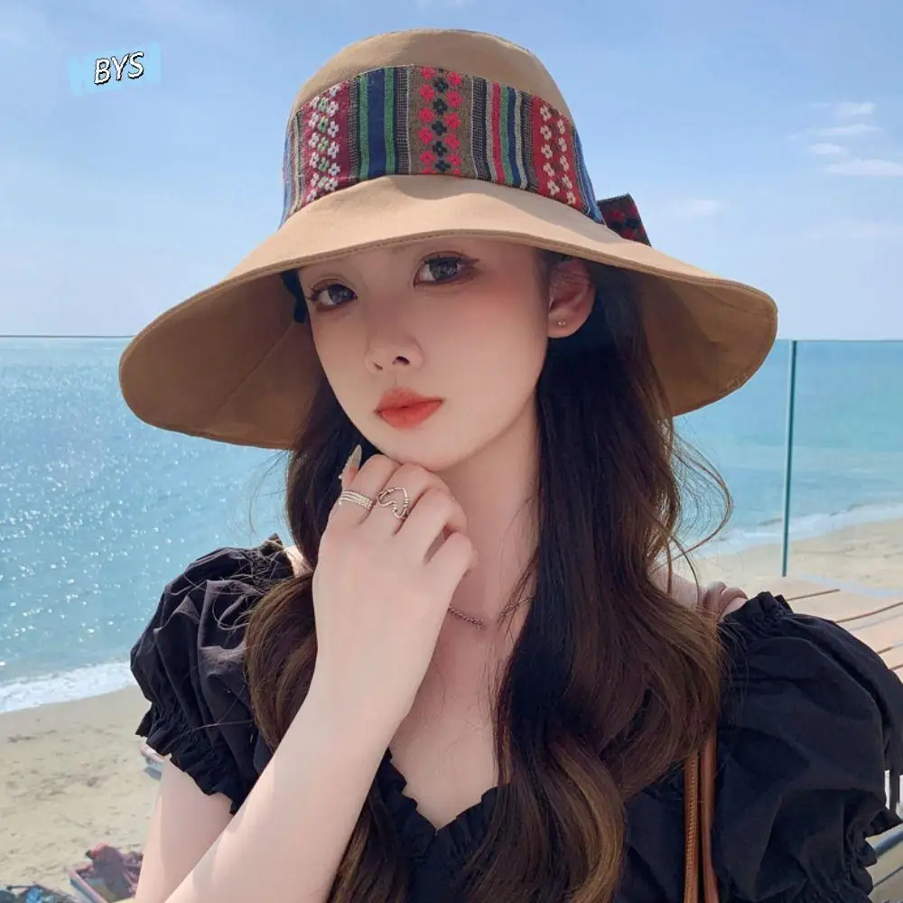 Fashion Anti-UV Women's Sun Hat Solid Color Ethnic Style Bowknot Fishmen Hat Sunscreen Panama Cap Wide Brim Bucket Cap Travel
Fashion Anti-UV Women's Sun Hat Solid Color Ethnic Style Bowknot Fishmen Hat Sunscreen Panama Cap Wide Brim Bucket Cap Travel