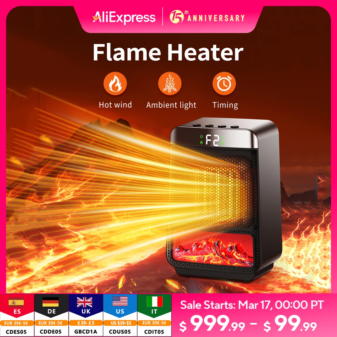 Timeable Electric Heater Portable 3D dynamic flame heater household heater silent and energy-saving PTC speed electric heater
Timeable Electric Heater Portable 3D dynamic flame heater household heater silent and energy-saving PTC speed electric heater