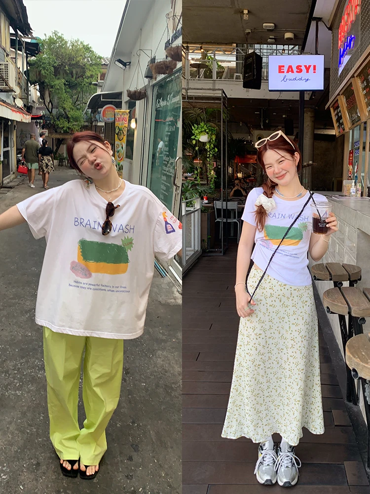 Youth Party Korean Style Print Short Sleeve T-Shirt Women round Neck Short Casual White Top Cotton Loose Fit Daily Wear
Youth Party Korean Style Print Short Sleeve T-Shirt Women round Neck Short Casual White Top Cotton Loose Fit Daily Wear
