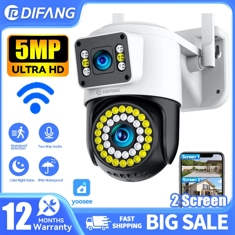 DIFANG 4MP Wifi Security Camera 2 Lens 2 Screens Outdoor Yoosee Surveillance Camera Night Vision Human Detection Auto Tracking
DIFANG 4MP Wifi Security Camera 2 Lens 2 Screens Outdoor Yoosee Surveillance Camera Night Vision Human Detection Auto Tracking