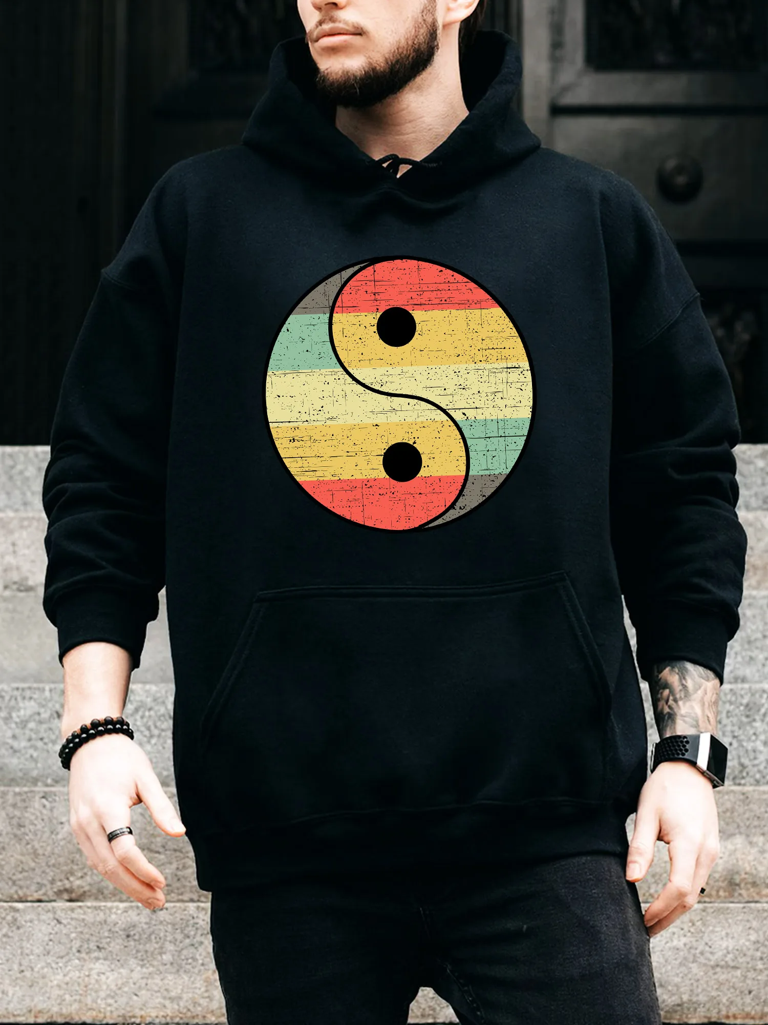 Vintage Sunset Yin Yang Men's Drawstring Hoodie - Casual Comfortable Black Pullover, Fall & Winter Hooded Sweatshirt
Vintage Sunset Yin Yang Men's Drawstring Hoodie - Casual Comfortable Black Pullover, Fall & Winter Hooded Sweatshirt