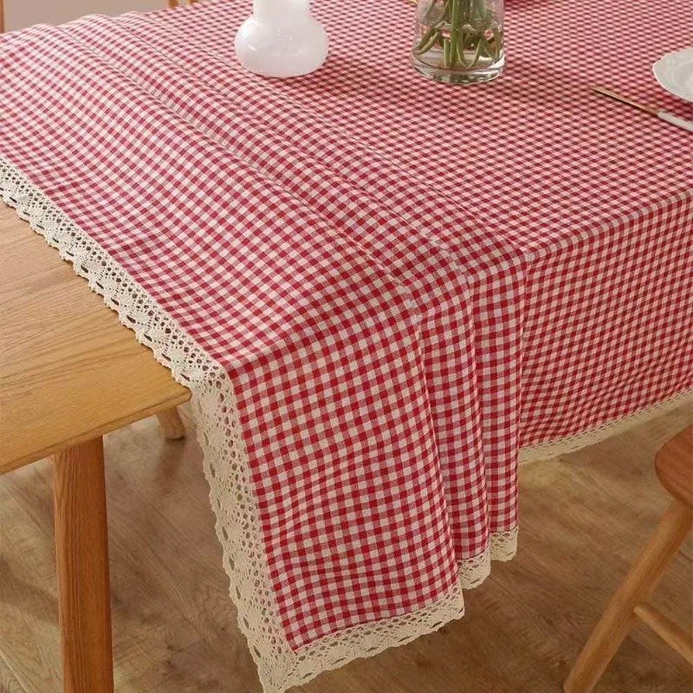 Dustproof Dining Table Cloth Stain Resistant Oil Resistant Checkered Table Cloth Washable Rectangular Tea Table Tablecloth