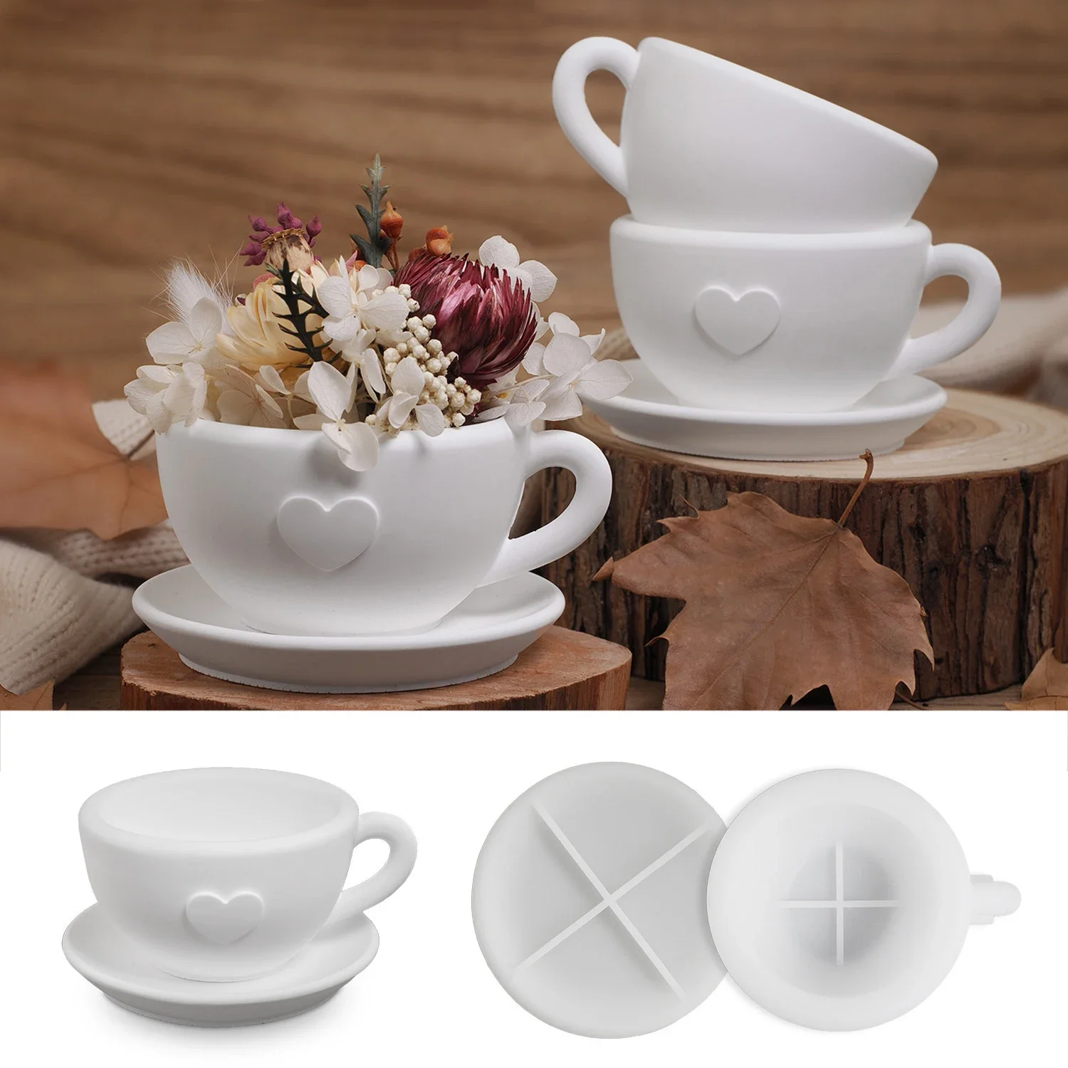 3D Tea Cup Love Silicone Mold With Tray DIY Gypsum Cement Coffee Cup Decoration Storage Plate Ornament Mold Home Handicraft Mold
3D Tea Cup Love Silicone Mold With Tray DIY Gypsum Cement Coffee Cup Decoration Storage Plate Ornament Mold Home Handicraft Mold