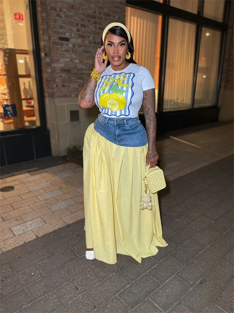 Two Piece Set Women Casual Shirts Top Denim Patchwork Skirts Sets Summer Clothes Matching Suit Dashiki African Clothes Outfits
Two Piece Set Women Casual Shirts Top Denim Patchwork Skirts Sets Summer Clothes Matching Suit Dashiki African Clothes Outfits