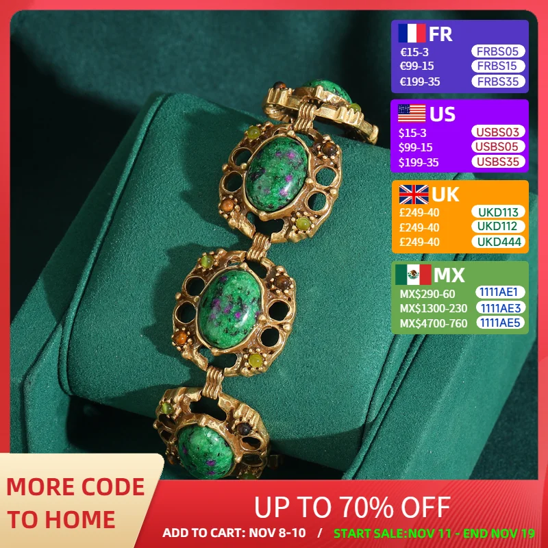 Vintage Natural Stone Green Flower Branch Bracelets Oval Charm Rhinestones for Woman Palace Gold Color Hollow Antique Jewelry
Vintage Natural Stone Green Flower Branch Bracelets Oval Charm Rhinestones for Woman Palace Gold Color Hollow Antique Jewelry