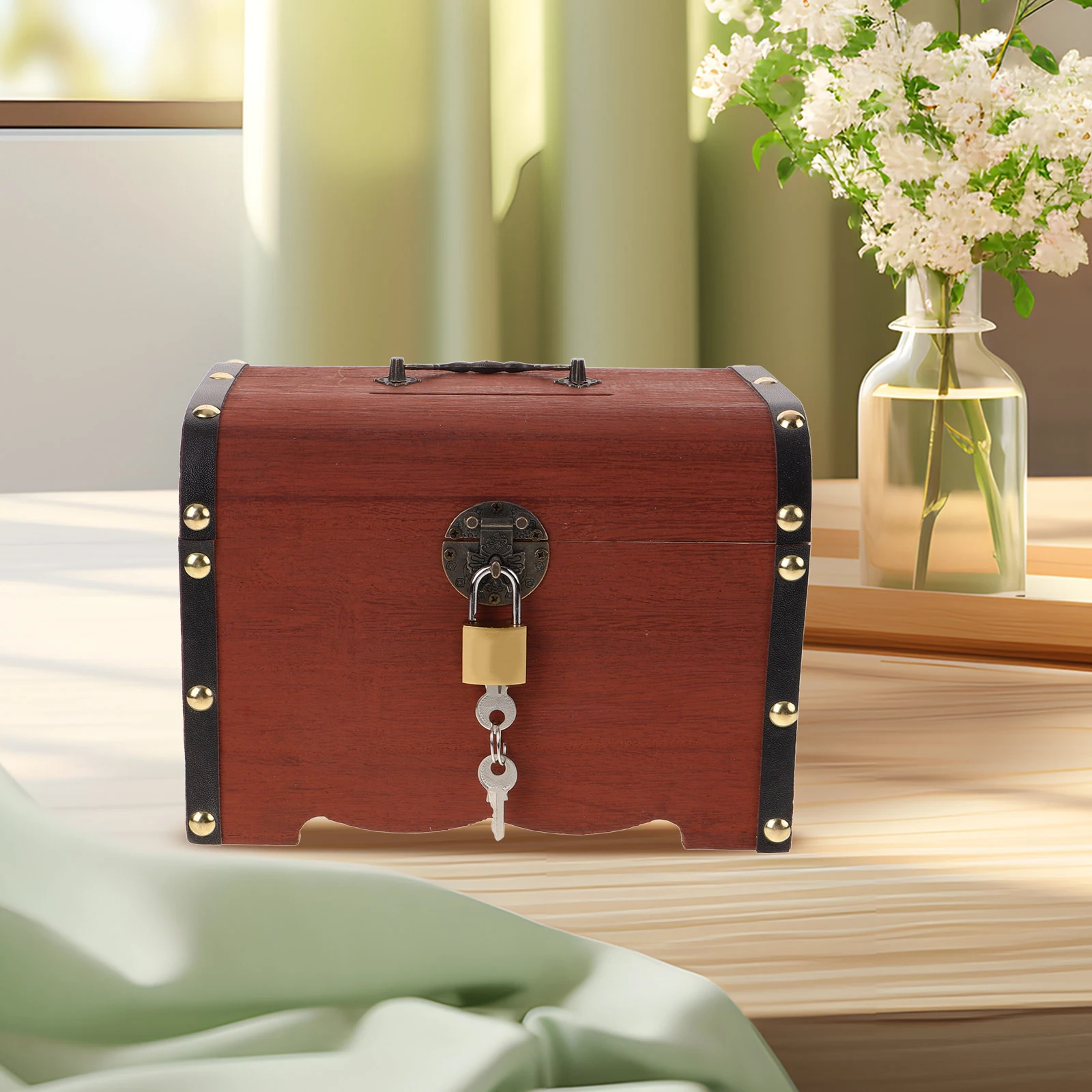 Wooden Money Box with Lock Large Capacity Coin Storage Design Jewelry Piggy Bank Treasure Chest Keepsake Case
Wooden Money Box with Lock Large Capacity Coin Storage Design Jewelry Piggy Bank Treasure Chest Keepsake Case