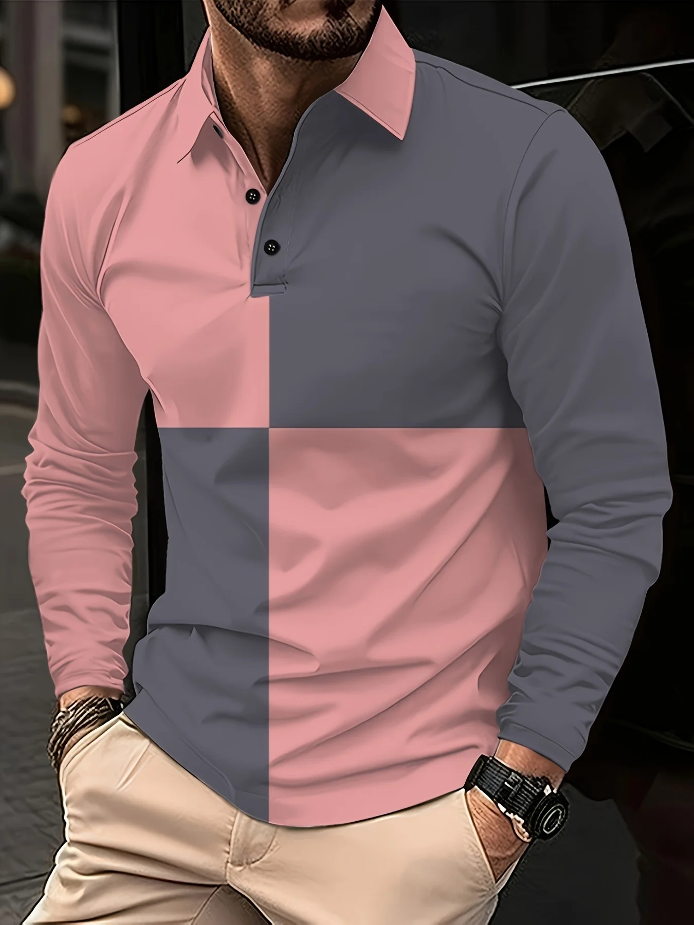 3D Simple Color-blocking Printing Men's Polo Shirts Autumn Business Casual Turn-down Collar Buttoned Long Sleeves Men Clothing
3D Simple Color-blocking Printing Men's Polo Shirts Autumn Business Casual Turn-down Collar Buttoned Long Sleeves Men Clothing