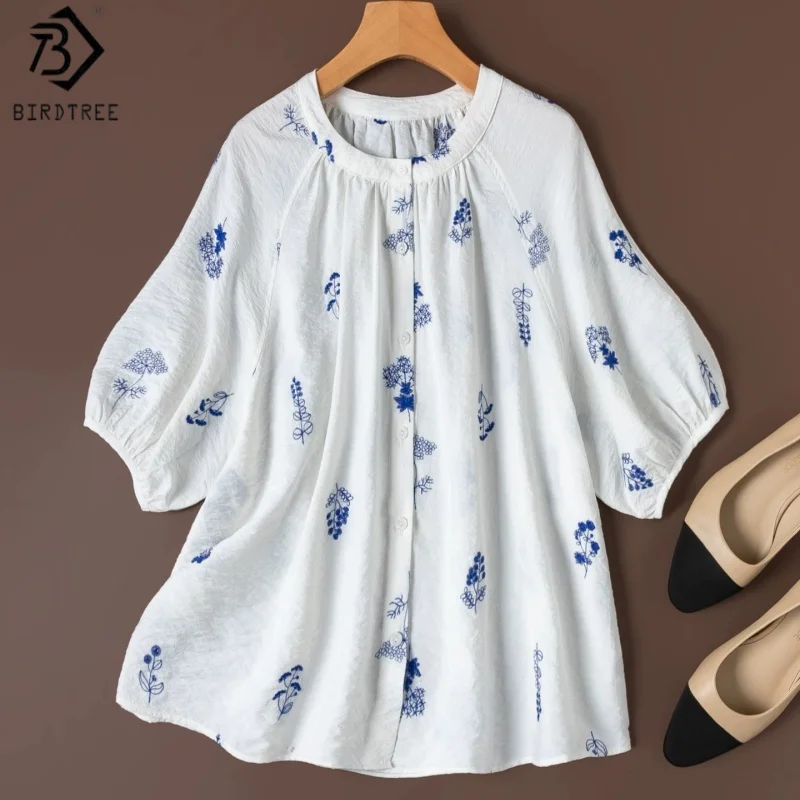 Birdtree, 76% Silk 24% Nylon Embroidery Blouse, Stand Collar Lantern Sleeve Tops, Women Dry Silk Shirt, 2026 Summer New T66414JF
Birdtree, 76% Silk 24% Nylon Embroidery Blouse, Stand Collar Lantern Sleeve Tops, Women Dry Silk Shirt, 2026 Summer New T66414JF