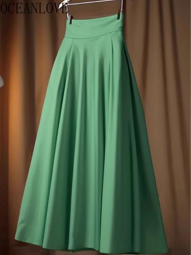 OCEANLOVE Spring Summer Skirts Women Solid Green A-line Vintage Sweet Faldas Mujer Korean Fashion Elegant Chic Long Skirt
OCEANLOVE Spring Summer Skirts Women Solid Green A-line Vintage Sweet Faldas Mujer Korean Fashion Elegant Chic Long Skirt